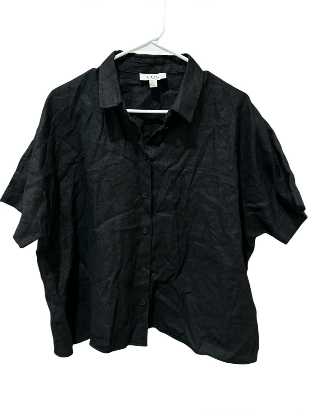 COS 100% Linen Black Boxy Style Short Sleeve Top Size: 42